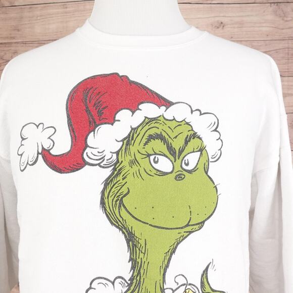 Vintage Grinch Sweatshirt XL White Graphic Dr Seuss Christmas 90s - Picture 2 of 12